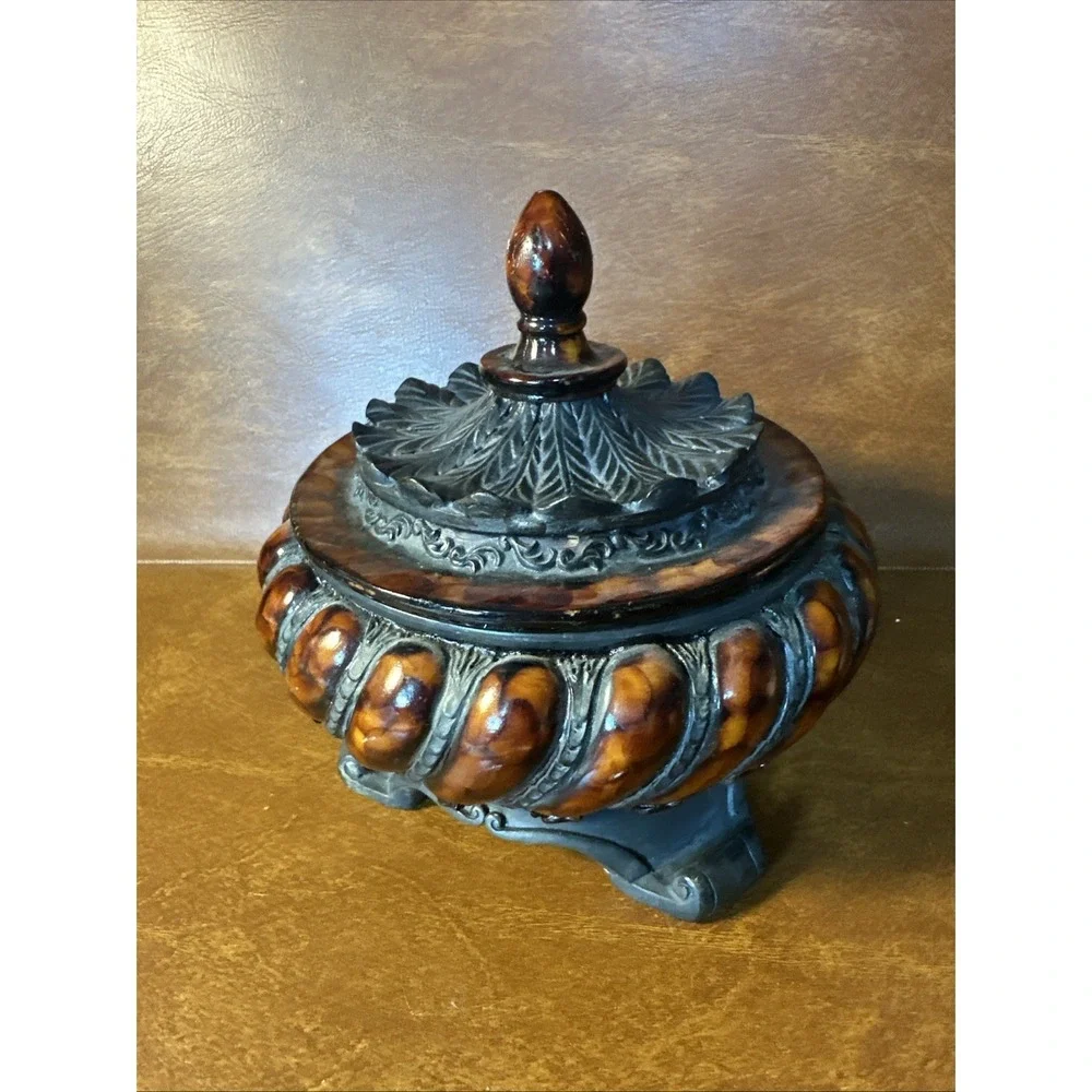 Vintage Rare Ornate Decorative Lidded Makeup Powder Vanity Container or Trinkets